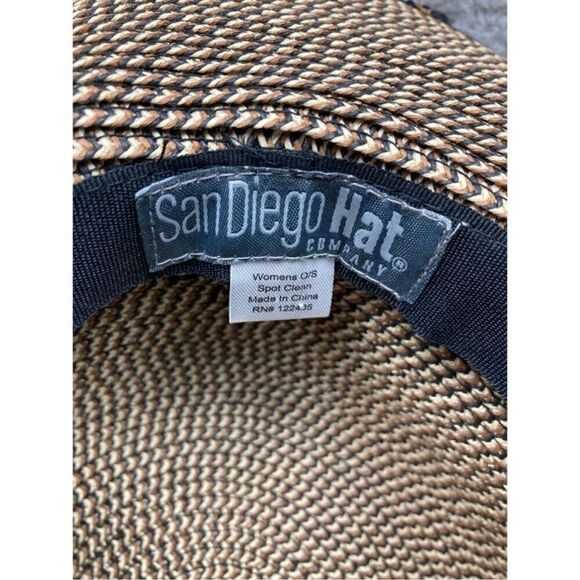 San Diego hat company tan woven paper sun hat with black trim and bow - Picture 6 of 7